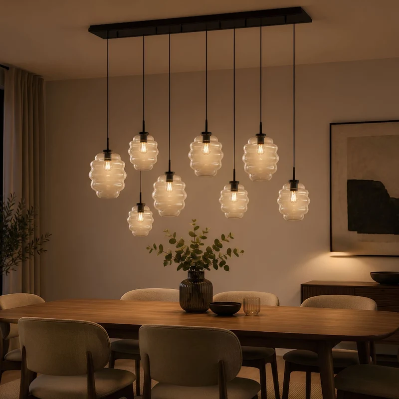 s.luce Echos Esstischlampe 8-flammig 200cm 3-reihig Ø 18/25cm