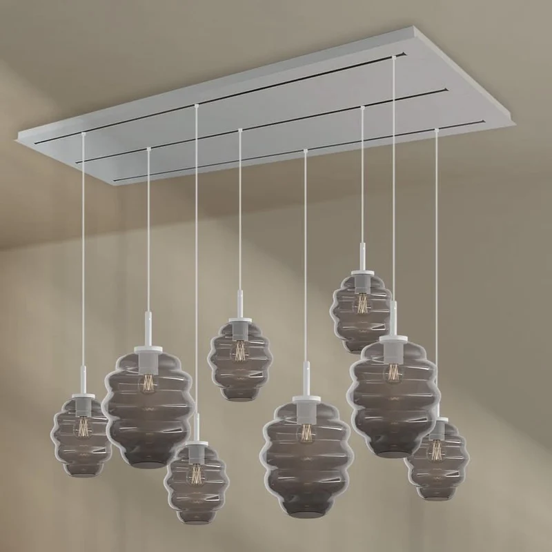 s.luce Echos Esstischlampe 8-flammig 200cm 3-reihig Ø 18/25cm