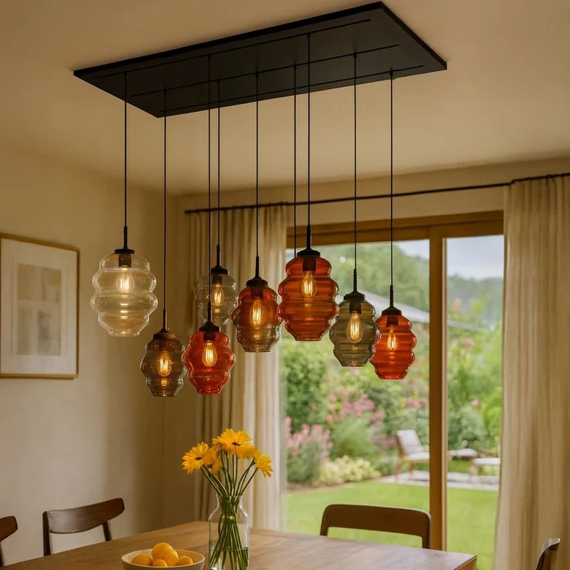 s.luce Echos Esstischlampe 8-flammig 200cm 3-reihig Ø 18/25cm