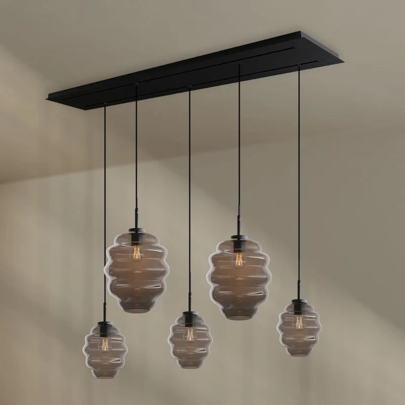 s.luce Echos Esstischlampe 5-flammig 2-reihig 160cm Ø 18/25cm
