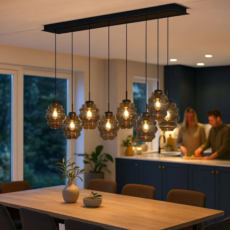 s.luce Echos Esstischlampe 8-flammig 160cm 2-reihig Ø 18cm