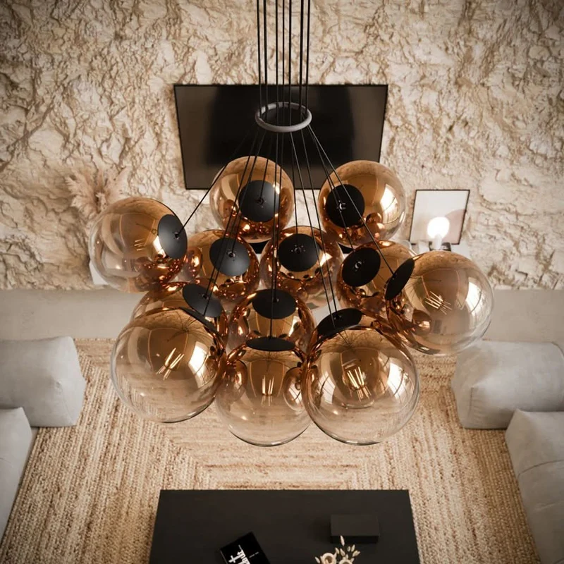s.luce Orb Cluster Glaskugel Galerieleuchte Pendellampe 13-flammig