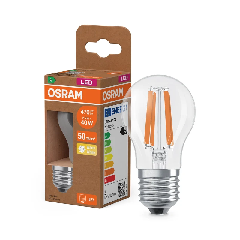 OSRAM LED Superstar Classic Lampe Claire, 2.2W, 470lm, 45mm, Blanc chaud, E27