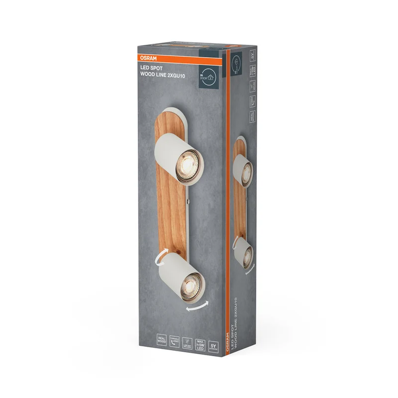 OSRAM LED Spot Wood Line lampe à poser 2xGU10 Blanc et décor bois