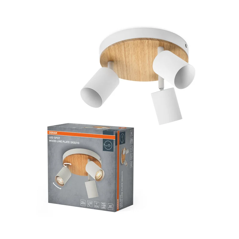 OSRAM LED Spot Wood Line Plate lampe à poser 3xGU10 Blanc et décor bois