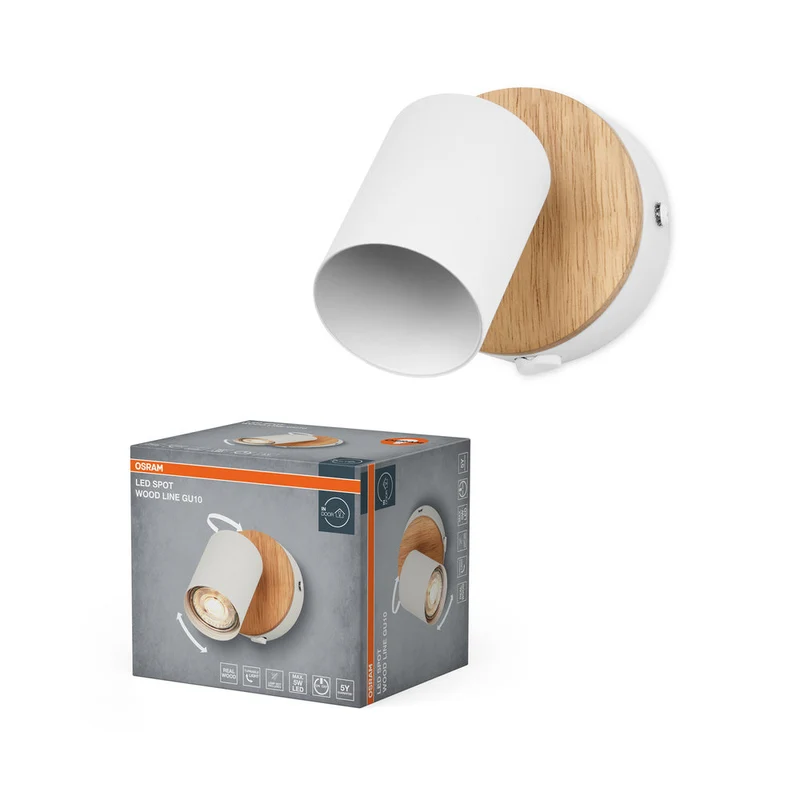 OSRAM LED Spot Wood Line applique 1xGU10 Blanc et décor bois
