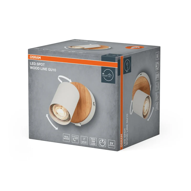 OSRAM LED Spot Wood Line applique 1xGU10 Blanc et décor bois