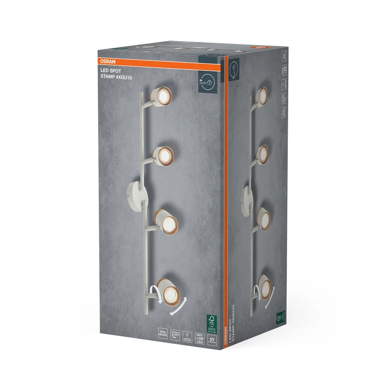 OSRAM LED Spot Stamp lampe à poser 4xGU10 Blanc et bois
