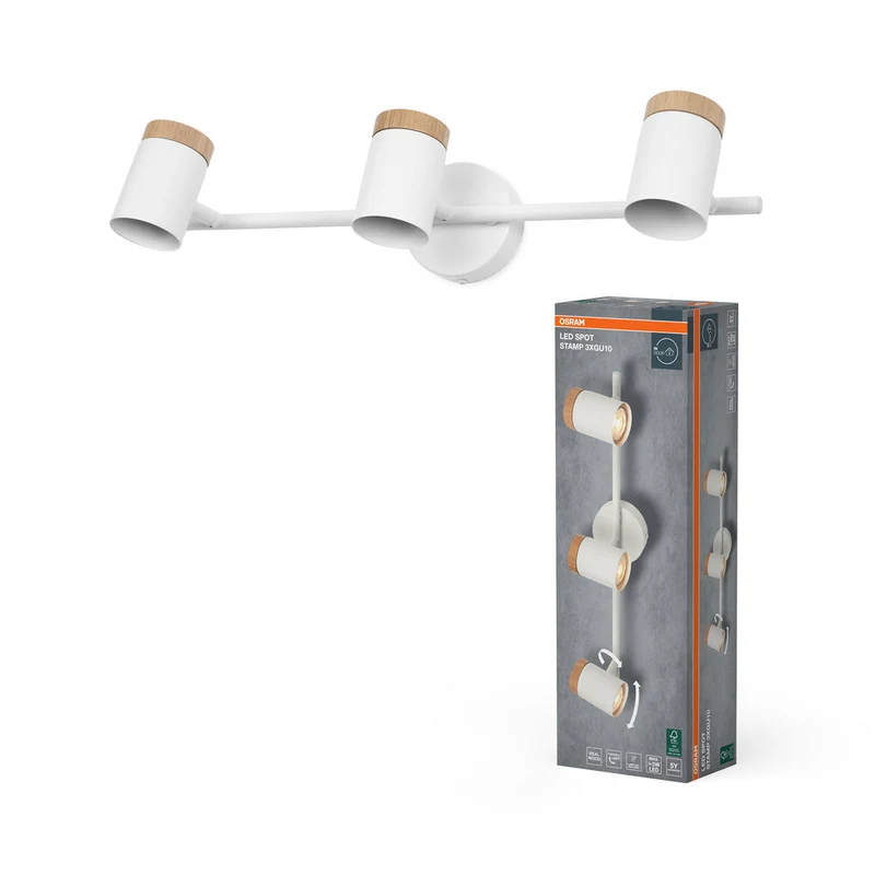 OSRAM LED Spot Stamp lampe à poser 3xGU10 Blanc et bois