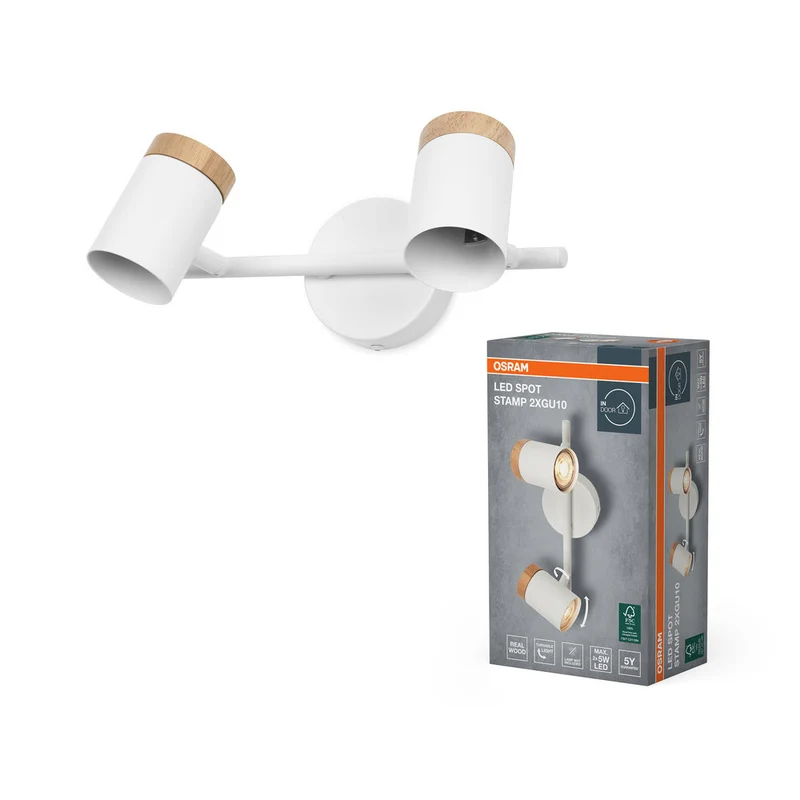 OSRAM LED Spot Stamp lampe à poser 2xGU10 Blanc et bois