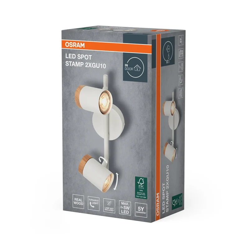 OSRAM LED Spot Stamp lampe à poser 2xGU10 Blanc et bois
