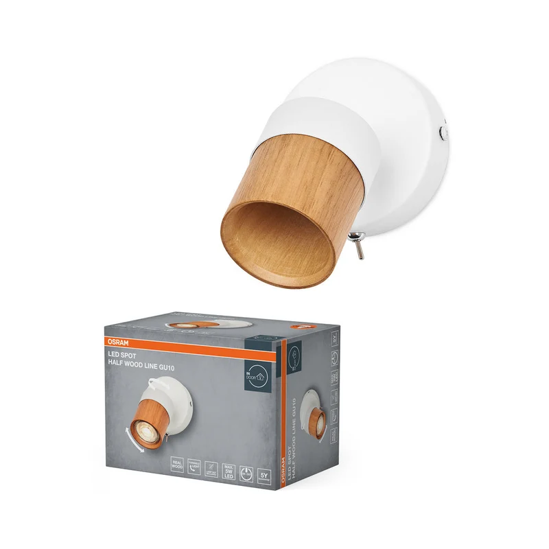 OSRAM LED Spot Half Wood Line applique 1xGU10 Blanc et décor bois