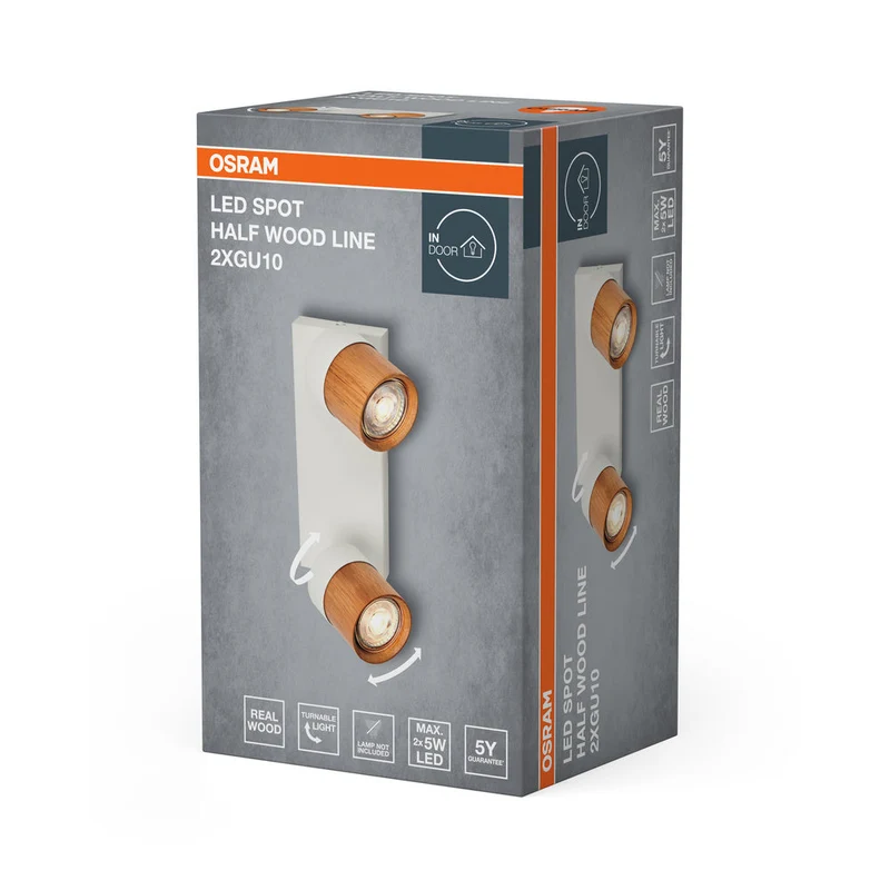 OSRAM LED Spot Half Wood Line lampe à poser 2xGU10 Blanc et décor bois