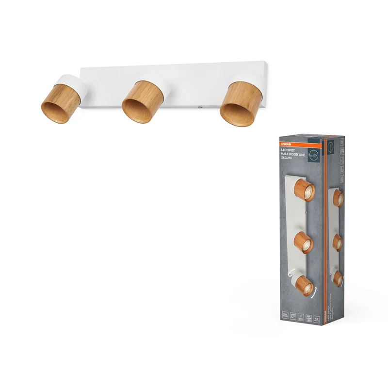 OSRAM LED Spot Half Wood Line lampe à poser 3xGU10 Blanc et décor bois