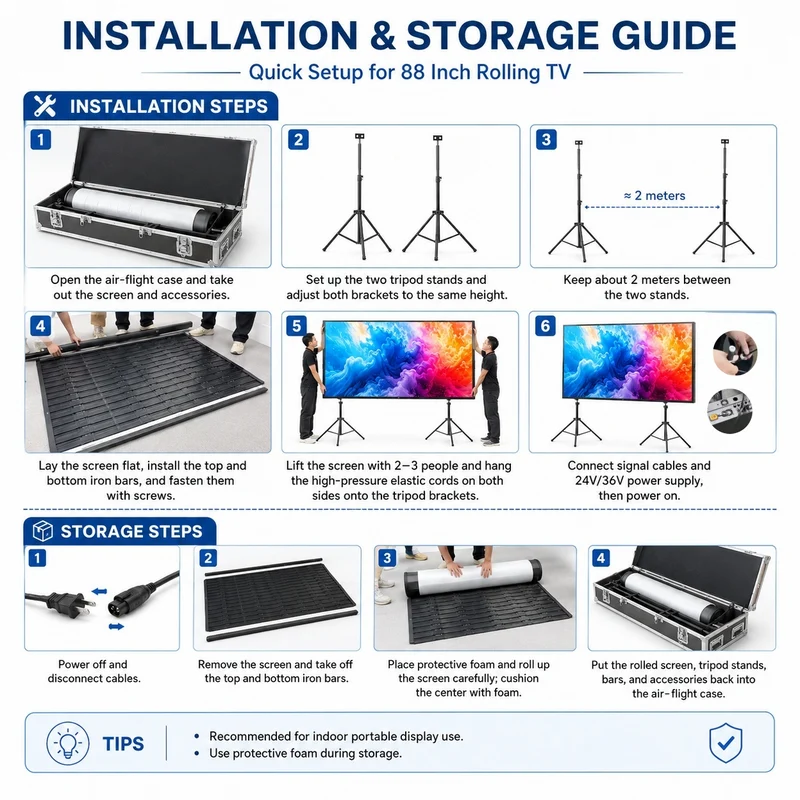 88 Inch Rolling TV P1.25 2x1 Meters 2SQM Portable LED Display Screen Kit