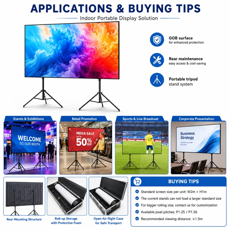 88 Inch Rolling TV P1.25 2x1 Meters 2SQM Portable LED Display Screen Kit