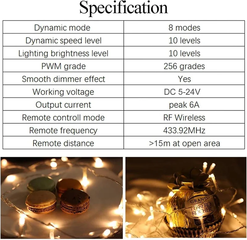 LED Strip Controller – 5V/24V – Black RF Remote with Dimmer Function | For Single Color 5050/3528 Strips