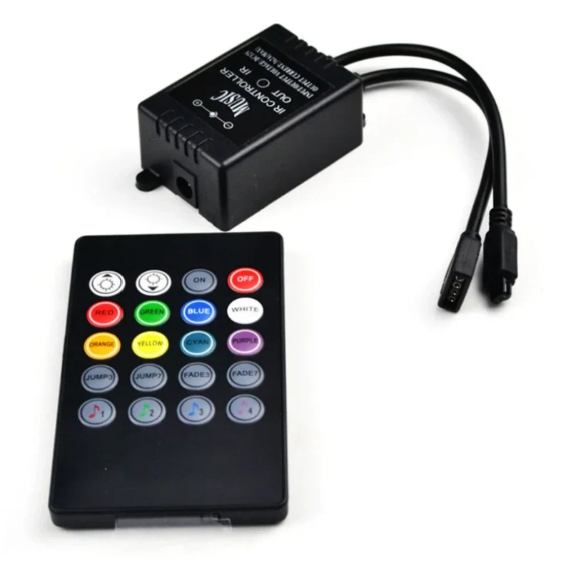 Sound/Music Sensitive RGB LED Strip Controller – DC12V-24V 6A | Plastic Housing Controller with 20-Key IR Remote | For LED Strips