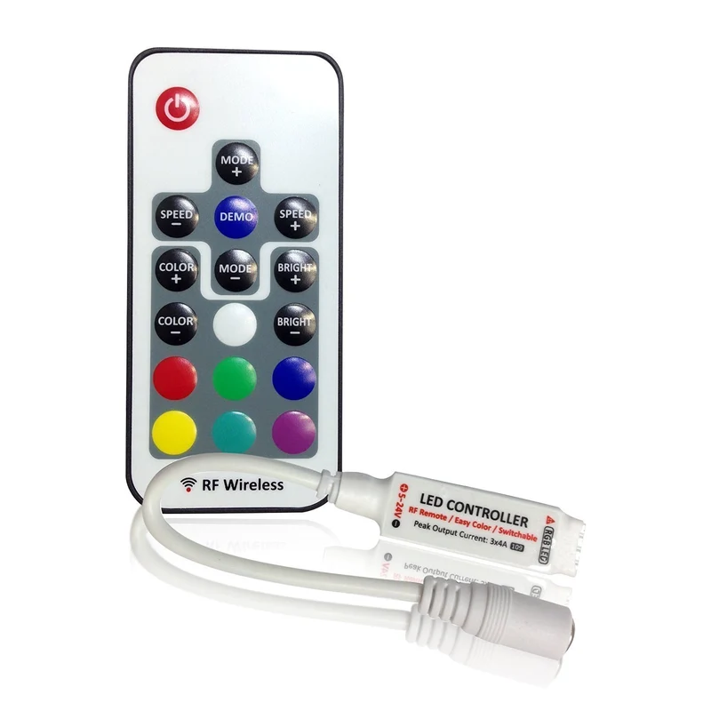 RGB LED Strip Controller – DC5V-24V 12A | Mini RF Wireless RGB Controller with 10-Key / 17-Key Remote | For LED Strips