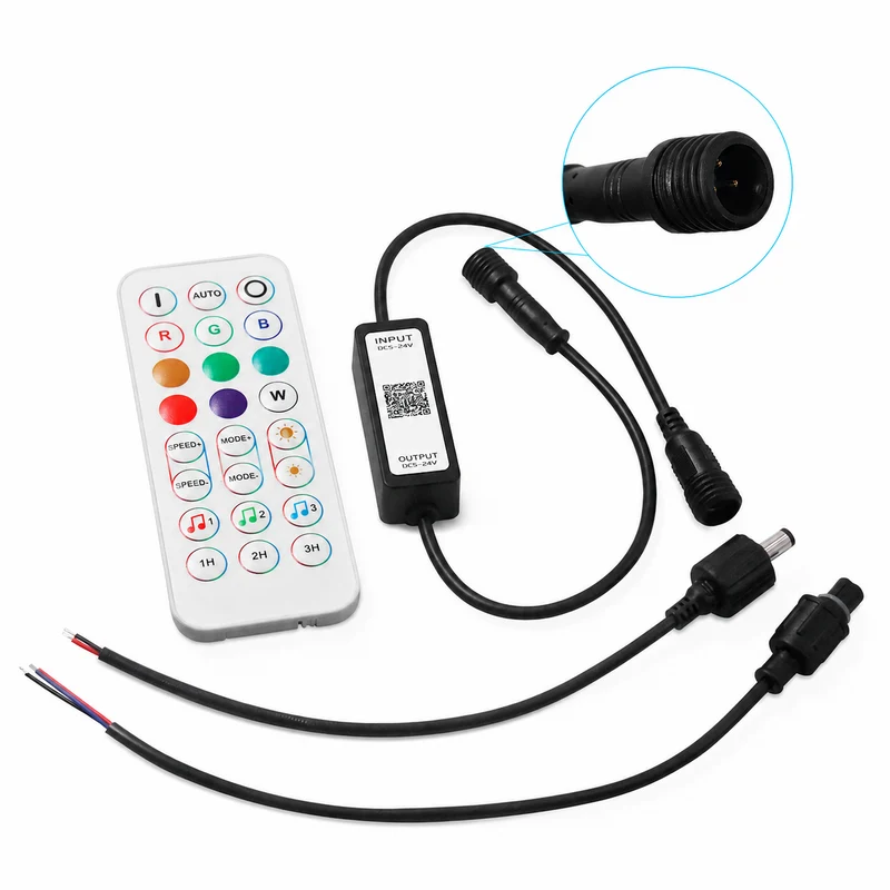 RGB LED Strip Controller – DC5V-24V | Waterproof Wireless RGB Controller with 24-Key Bluetooth Remote | For LED Strips