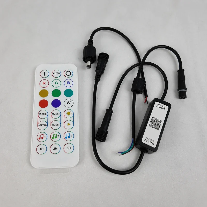 RGB LED Strip Controller – DC5V-24V | Waterproof Wireless RGB Controller with 24-Key Bluetooth Remote | For LED Strips