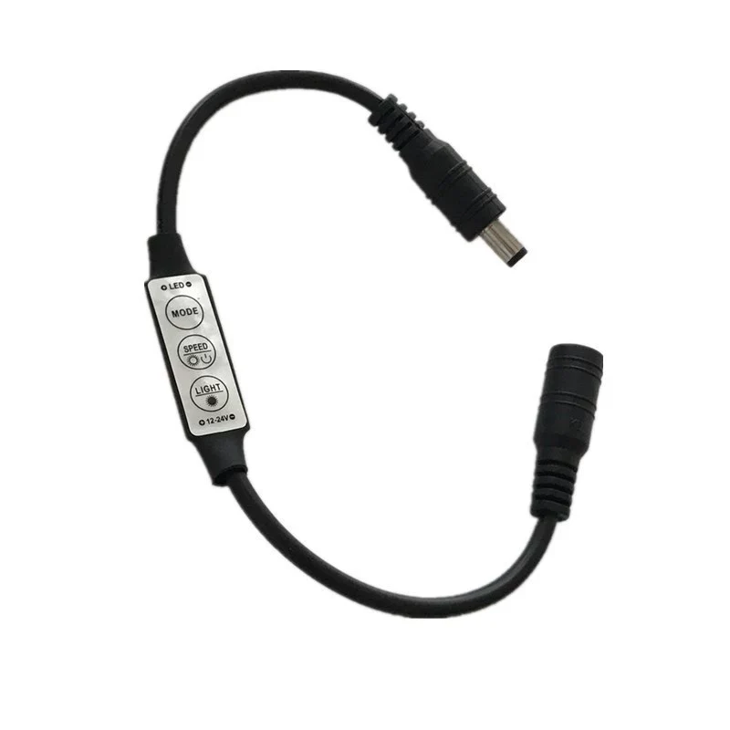 Single Color LED Strip Mini Dimmer – DC12V-24V 12A | Push-Button Inline LED Dimmer Controller | For LED Strips