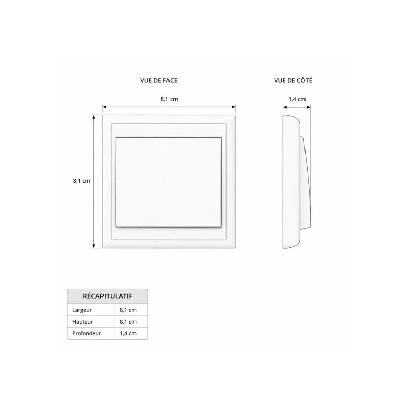 Interrupteur Mural Classique Encastré 10A + Plaque de Finition Simple - Blanc
