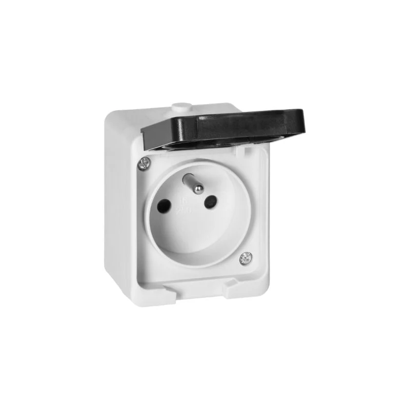 Prise Étanche + Clapet Noir IP54 2P+T Saillie