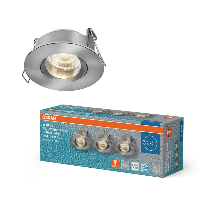 OSRAM Spot LED encastré lampe à poser salle de bain Set GU10 IP65 4,5W 840 Nickel satiné ⌀68 mm