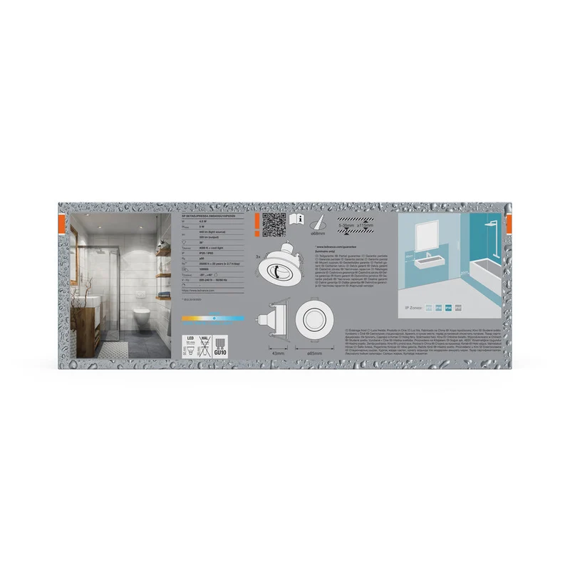 OSRAM Spot LED encastré lampe à poser salle de bain Set GU10 IP65 4,5W 840 Nickel satiné ⌀68 mm