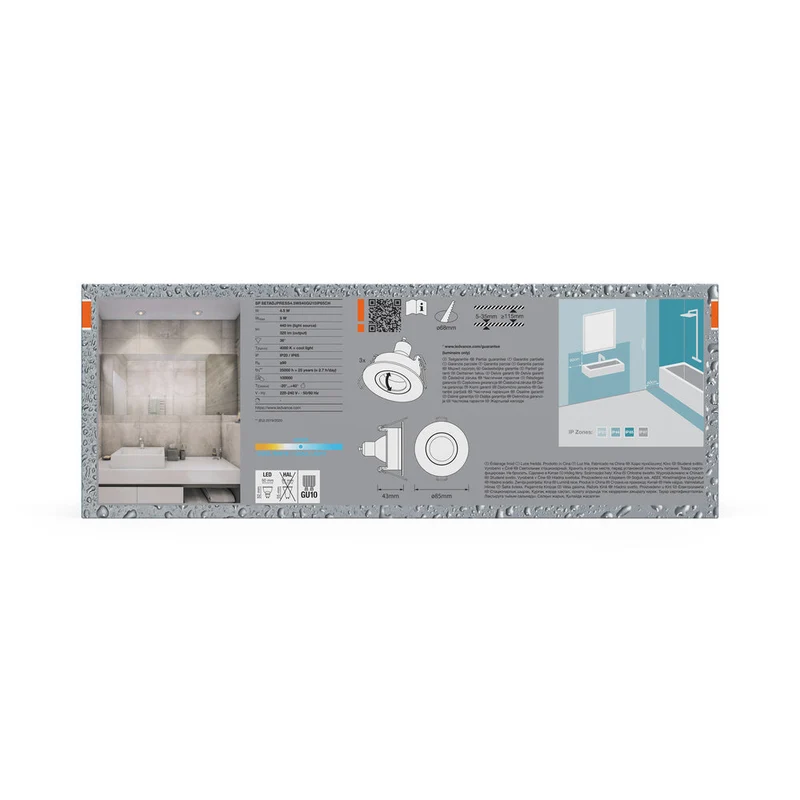 OSRAM Spot LED encastré lampe à poser salle de bain Set GU10 Dim orientable Click 6W Blanc ⌀68 mm