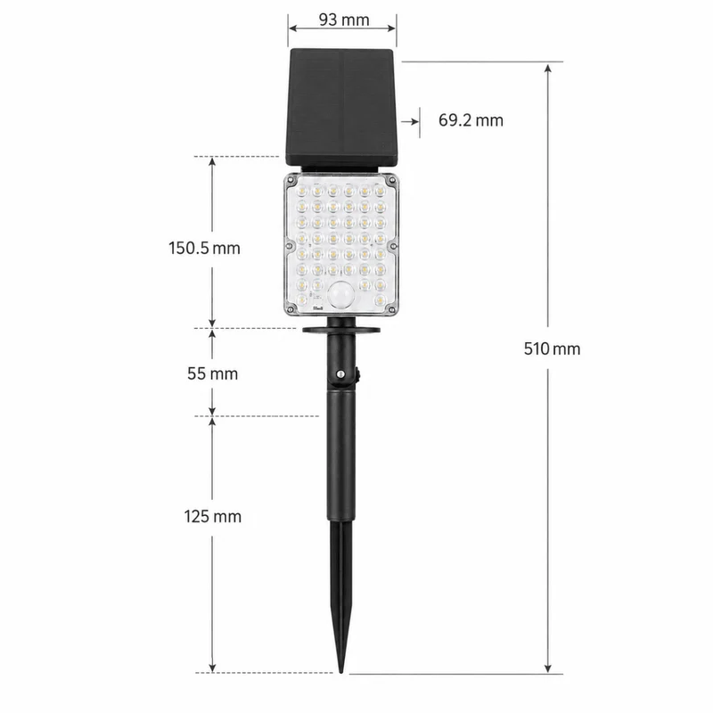 Pack de 4 - Spot LED Extérieur 3-CCT à Piquer IP65 Solaire 8W 1150lm 144lm/W avec Détecteur