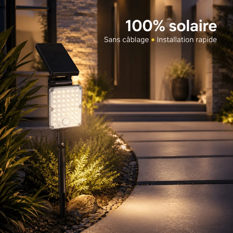Pack de 4 - Spot LED Extérieur 3-CCT à Piquer IP65 Solaire 8W 1150lm 144lm/W avec Détecteur