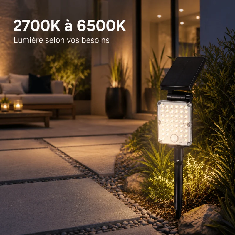 Pack de 4 - Spot LED Extérieur 3-CCT à Piquer IP65 Solaire 8W 1150lm 144lm/W avec Détecteur