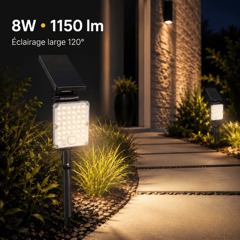 Pack de 4 - Spot LED Extérieur 3-CCT à Piquer IP65 Solaire 8W 1150lm 144lm/W avec Détecteur