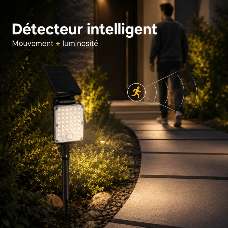 Pack de 4 - Spot LED Extérieur 3-CCT à Piquer IP65 Solaire 8W 1150lm 144lm/W avec Détecteur