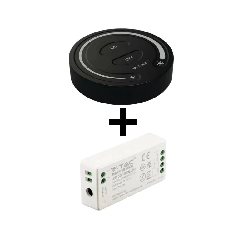 Kit Contrôleur RF 12/24V + Variateur tactile Rond Noir Monochrome