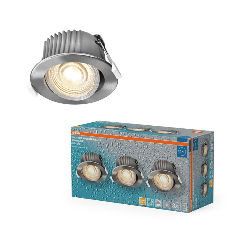 OSRAM Spot LED encastrable salle de bain DIM IP44 orientable 4,9W 36° nickel satiné ⌀68 mm