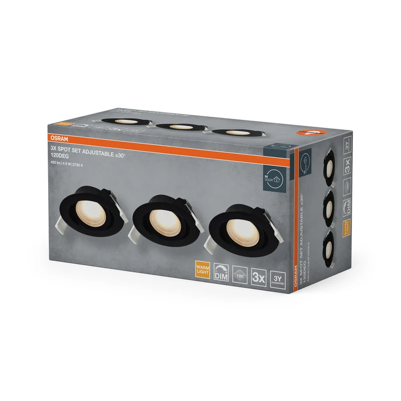 OSRAM Spot LED encastrable DIM 4,9W 120° noir ⌀75 mm