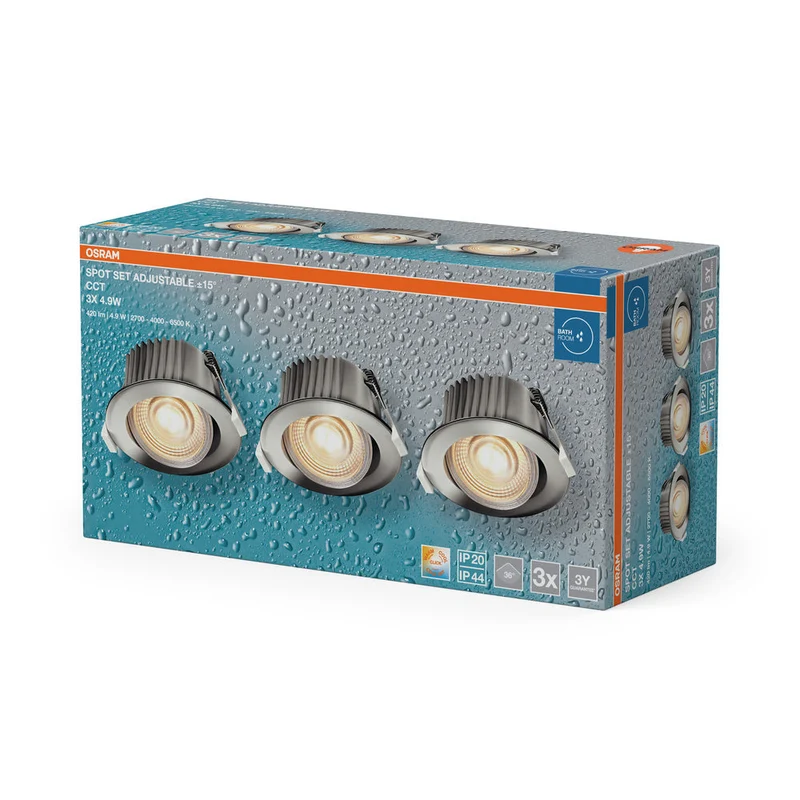 OSRAM Spot LED encastrable salle de bain CCT IP44 orientable 4,9W 36° chrome ⌀68 mm