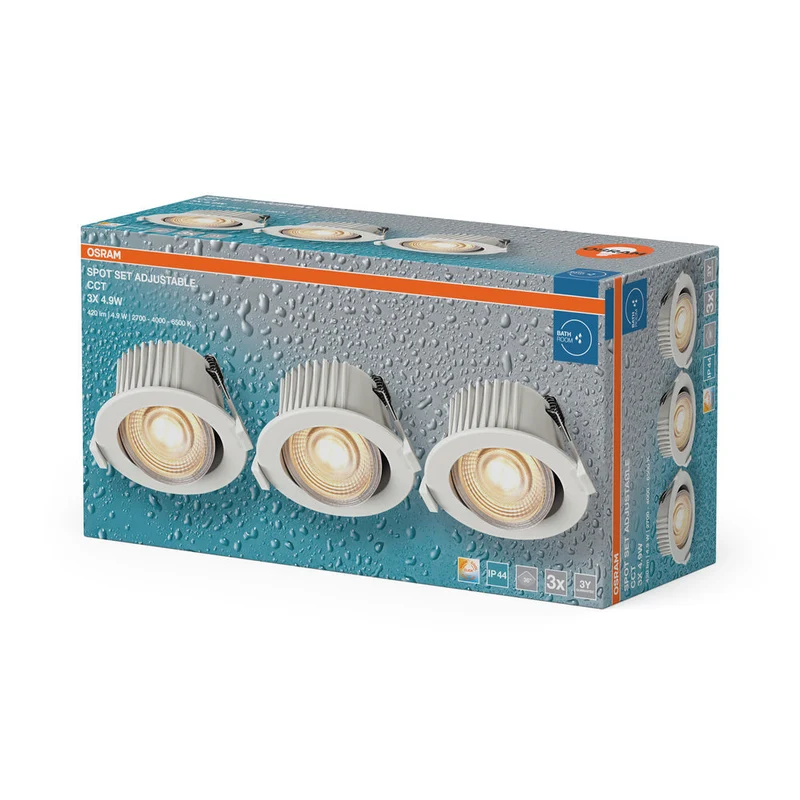 OSRAM Spot LED encastrable salle de bain CCT IP44 orientable 4,9W 36° blanc ⌀68 mm