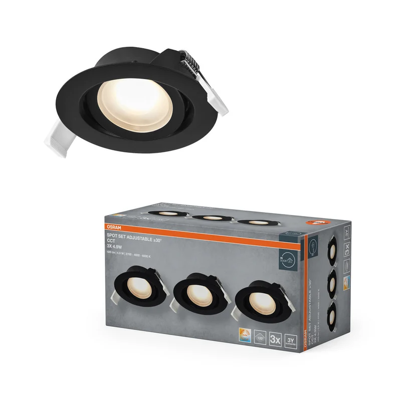 OSRAM Spot LED encastrable CCT orientable 4,9W 120° noir ⌀75 mm