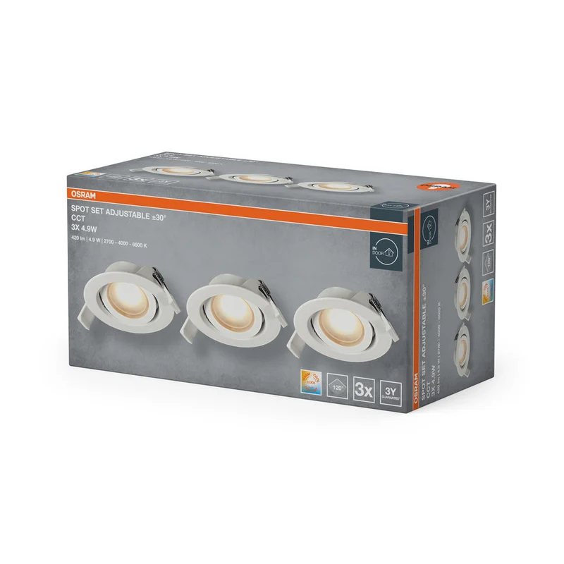 OSRAM Spot LED encastrable CCT orientable 4,9W 120° blanc ⌀75 mm