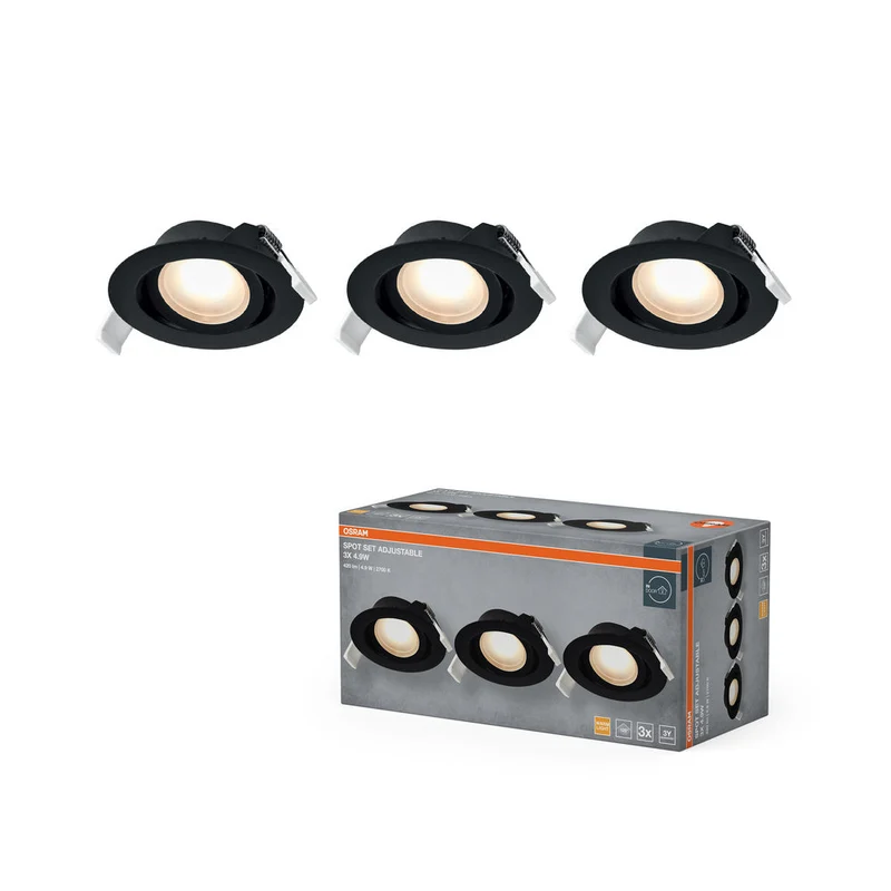 OSRAM Spot LED encastrable orientable 4,9W 120° noir ⌀75 mm