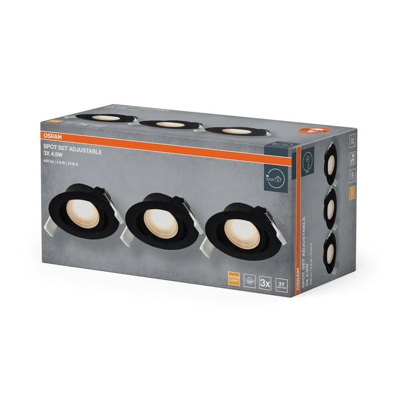 OSRAM Spot LED encastrable orientable 4,9W 120° noir ⌀75 mm