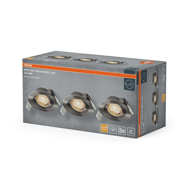 OSRAM Spot LED encastrable orientable 4,9W 36° Nickel satiné ⌀75 mm