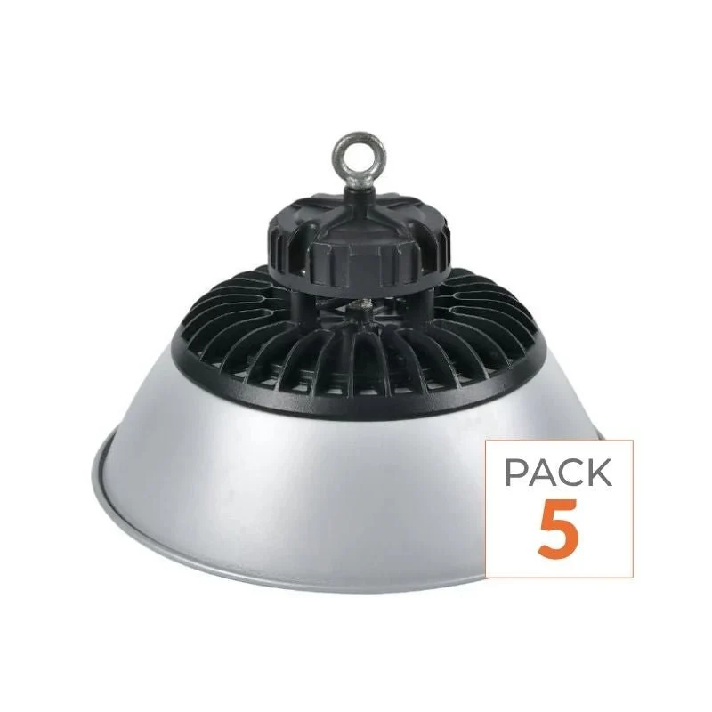 Cloche LED Industrielle 200W 90° ARGENT 150lm/W - Garantie 5 ans - Pack de 5