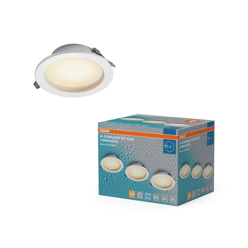 OSRAM Downlight LED encastrable salle de bain IP44 Slim 120 mm 8W Métal Blanc ⌀95 mm