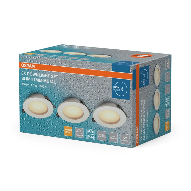 OSRAM Downlight LED encastrable salle de bain IP44 Slim 97 mm 4,5W Métal Blanc ⌀75 mm