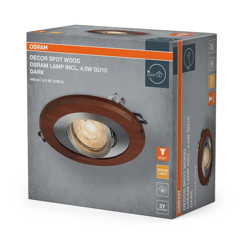 OSRAM Wood Spot GU10 spot encastrable foncé 4,5W Nickel satiné ⌀68 mm